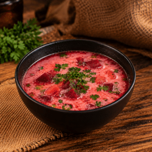 Barszcz zabielany z ziemniakami